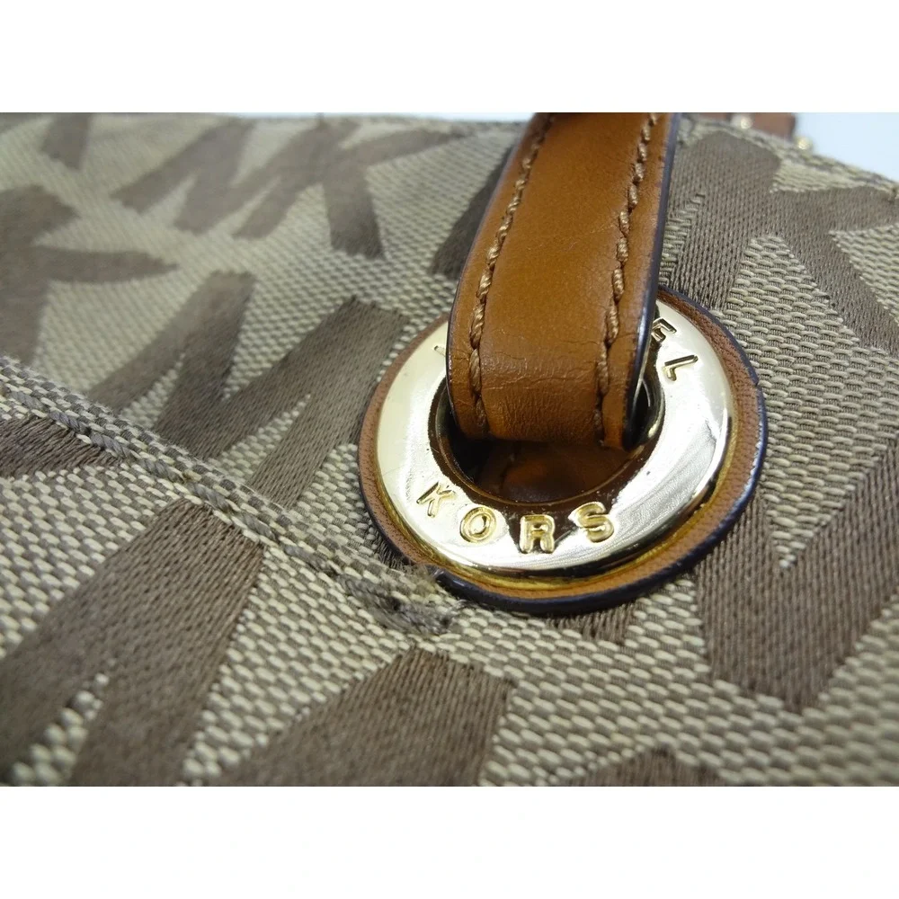 Michael Kors Beige Tan MK Monogram Canvas Tote Shoulder Bag Gold Hardware‎ - Picture 9 of 9